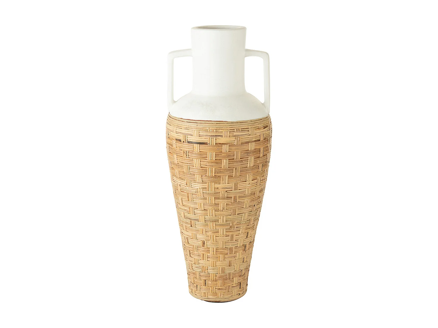 Vase Amphore avec Tissage Rotin "Bali" 100cm Blanc & Naturel