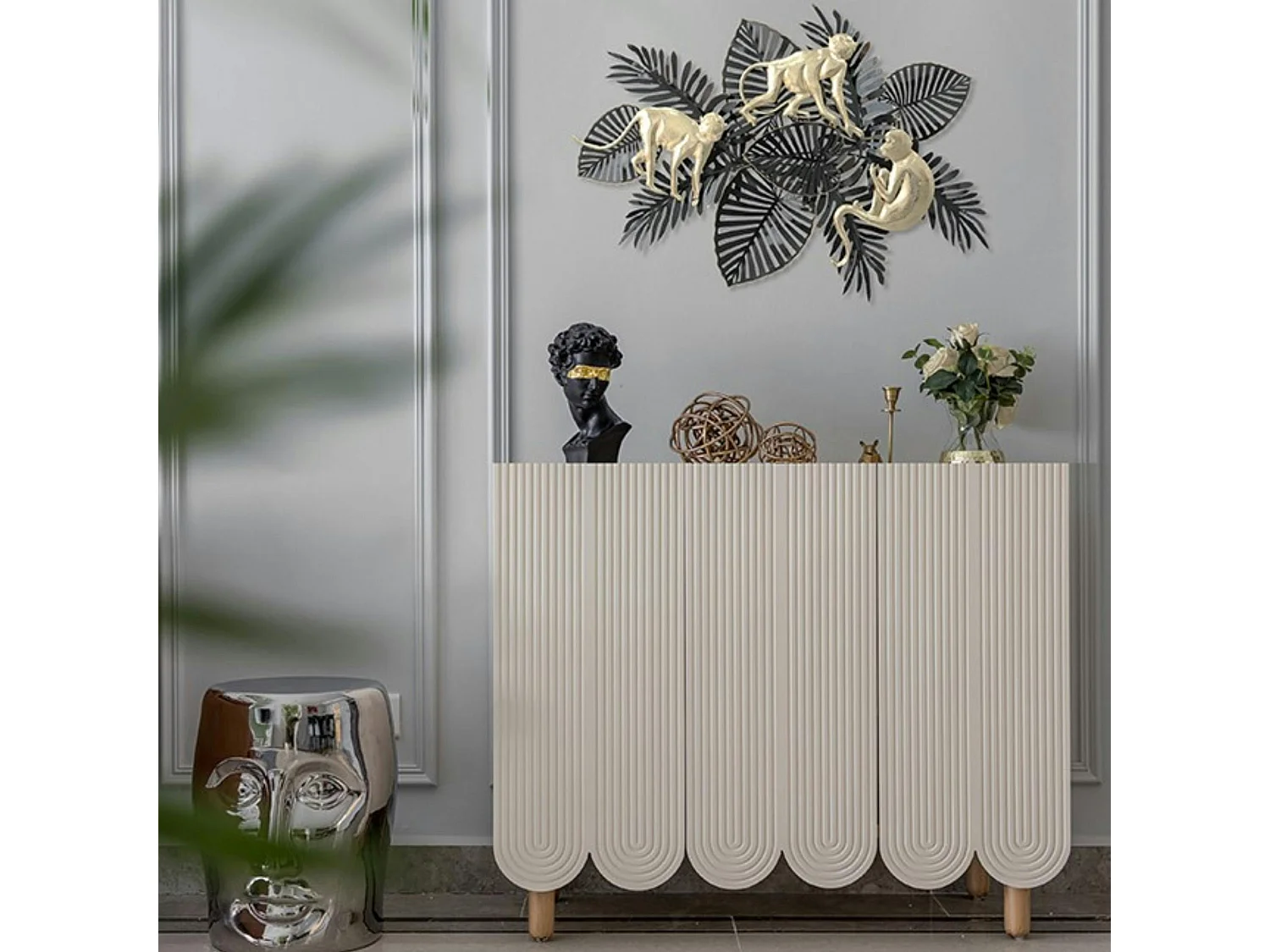 Décoration murale en métal feuillage et singes