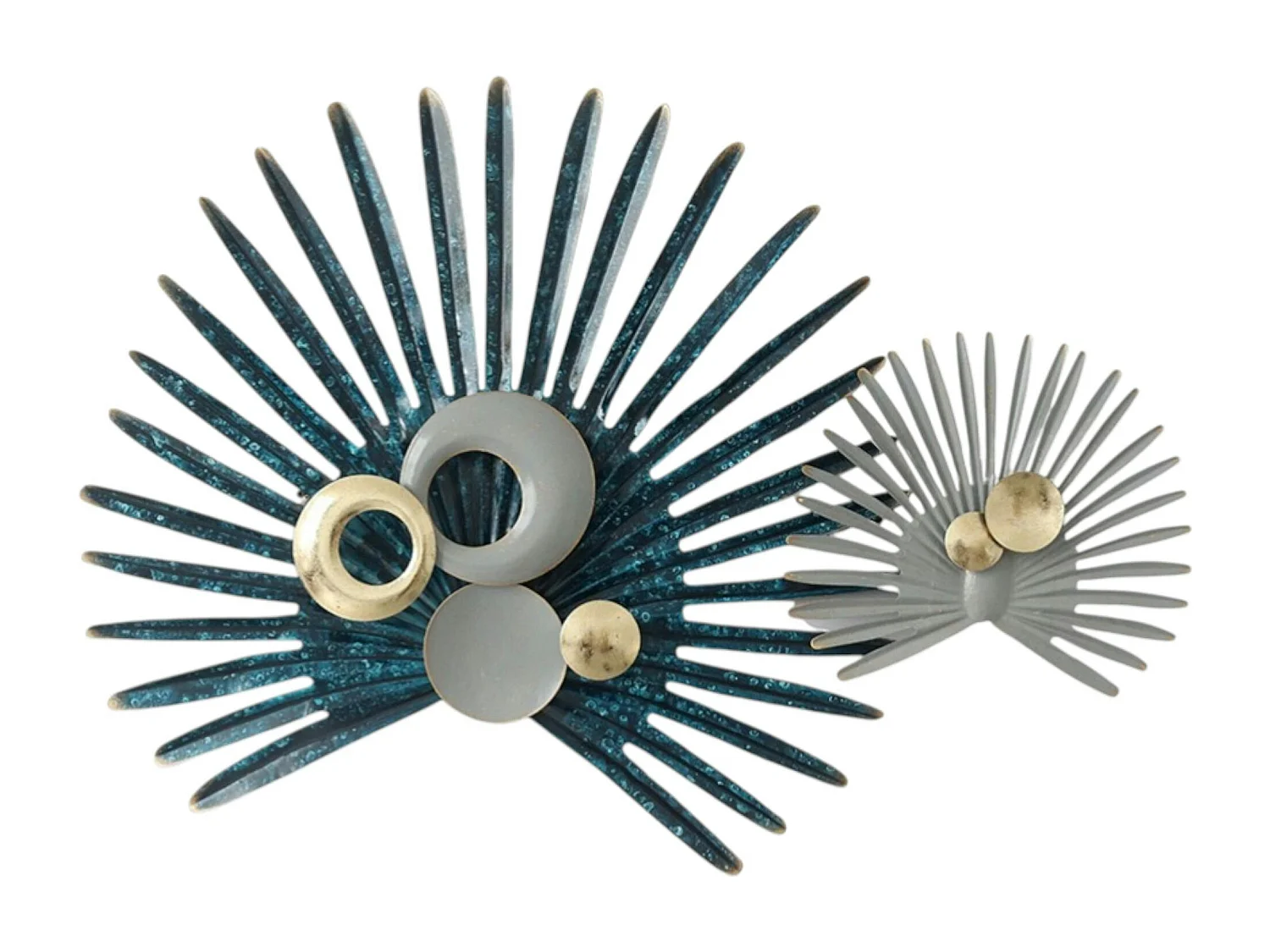 Décoration murale en métal feuilles de palmiers bleues et grises