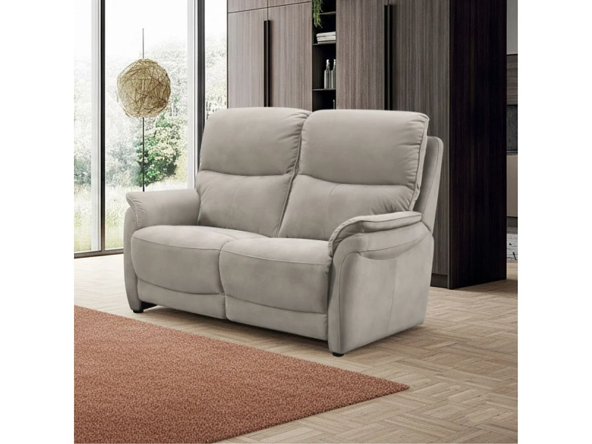 Canapé 2 places fixe tissu polyester imitation peau gris clair - SULTAN