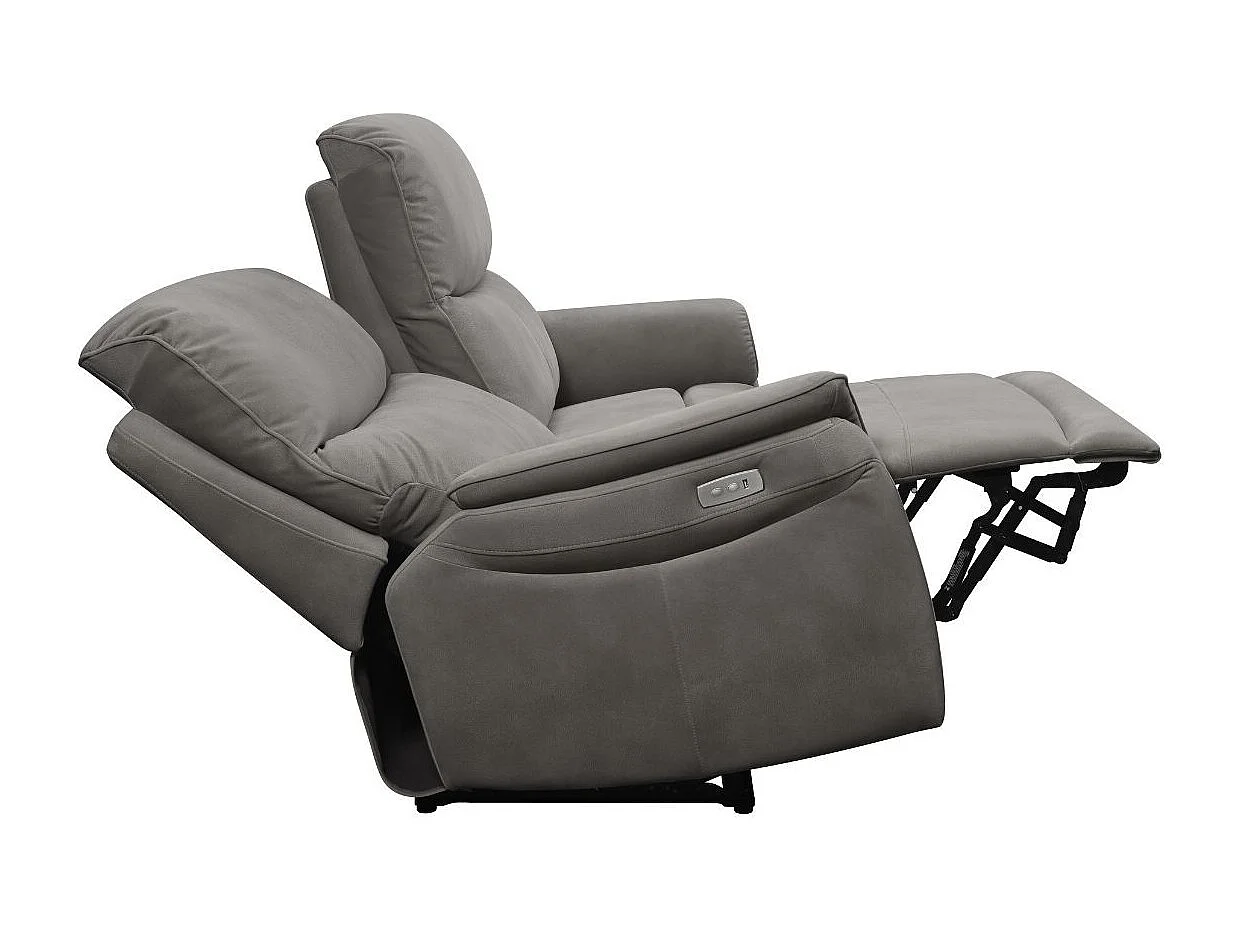 Canapé 2,5 places relax électrique tissu polyester imitation peau gris foncé - SULTAN