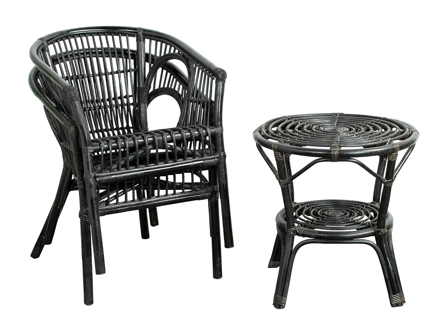 Salon de jardin en rotin noir (2 fauteuils, 1 table basse) COPENHAGUE