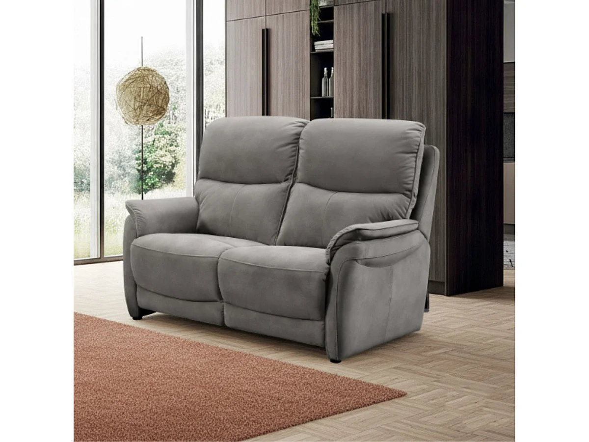 Canapé 2 places fixe tissu polyester imitation peau gris foncé - SULTAN