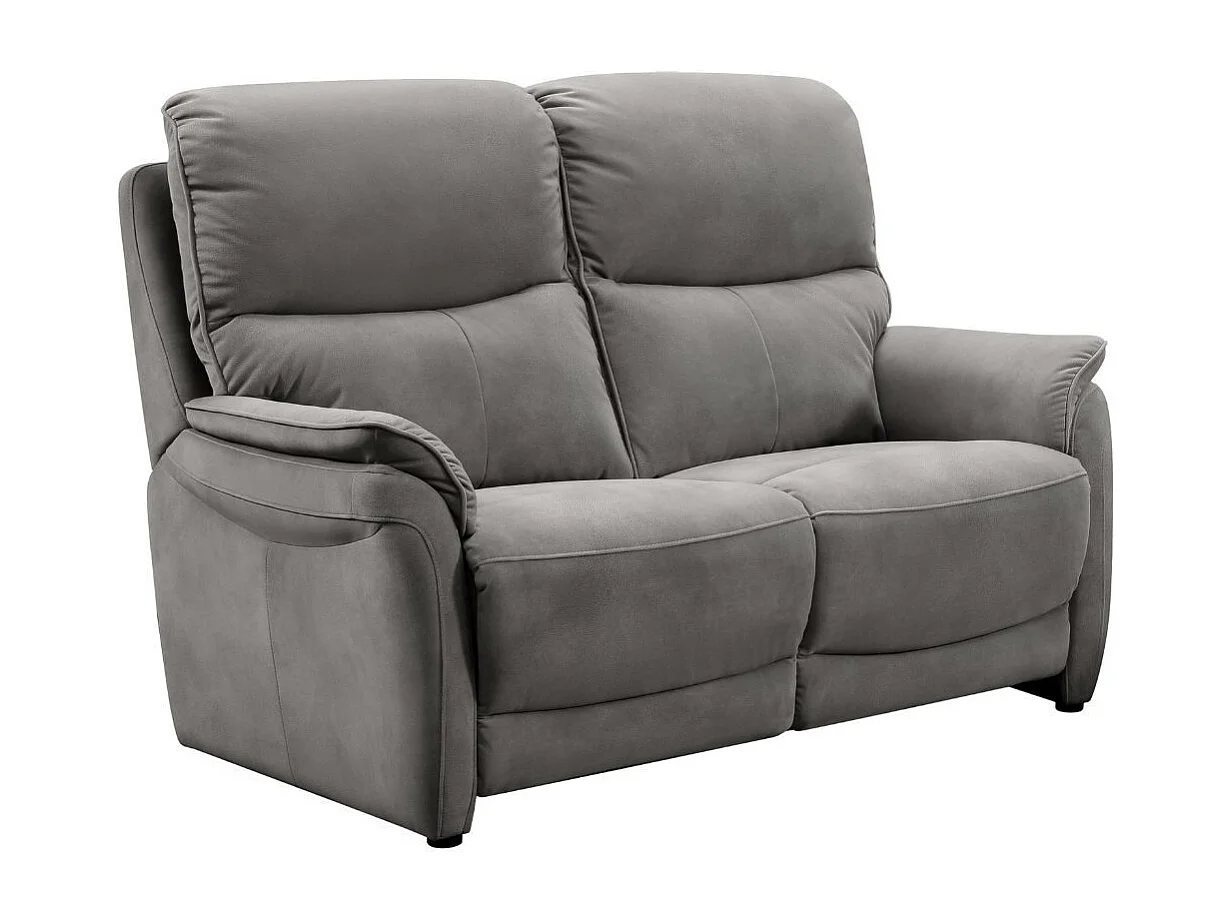 Canapé 2 places fixe tissu polyester imitation peau gris foncé - SULTAN