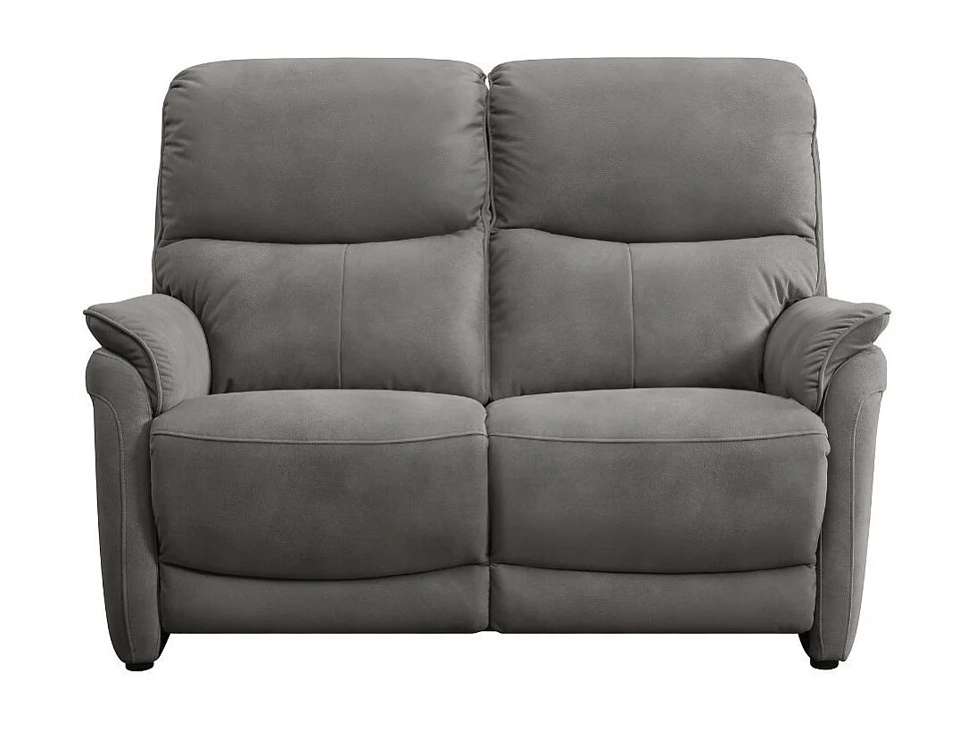 Canapé 2 places fixe tissu polyester imitation peau gris foncé - SULTAN