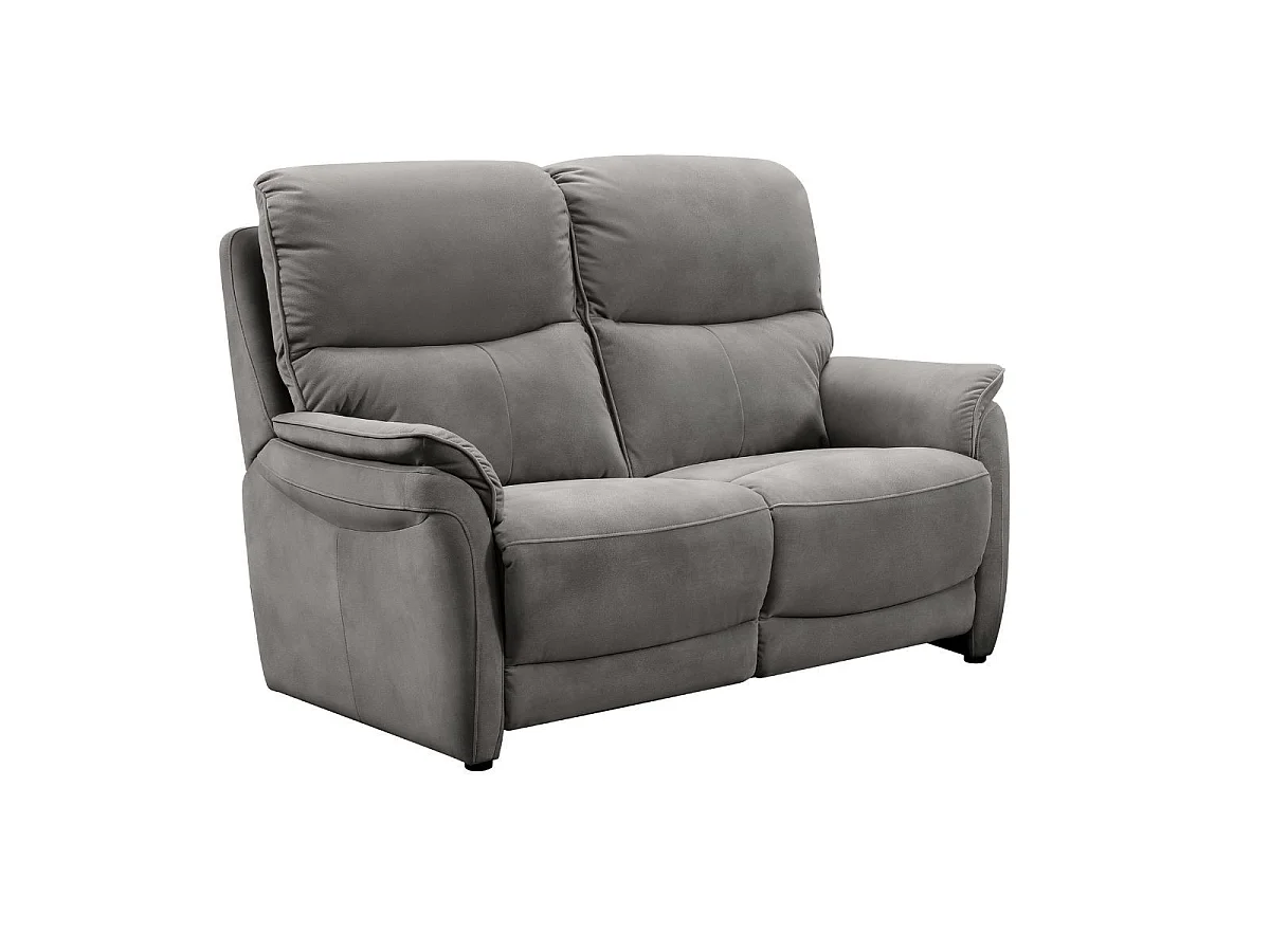 Canapé 2 places fixe tissu polyester imitation peau gris foncé - SULTAN