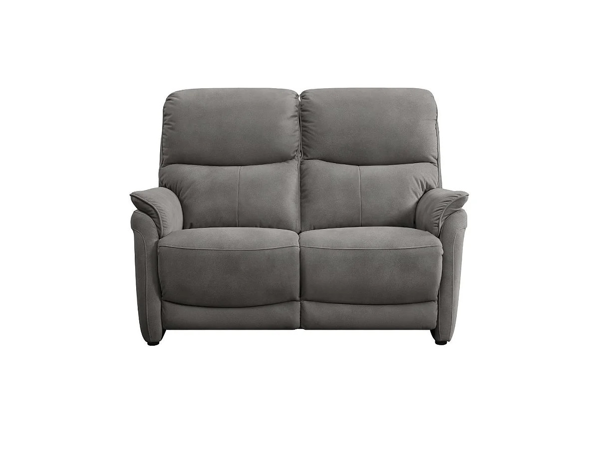 Canapé 2 places fixe tissu polyester imitation peau gris foncé - SULTAN