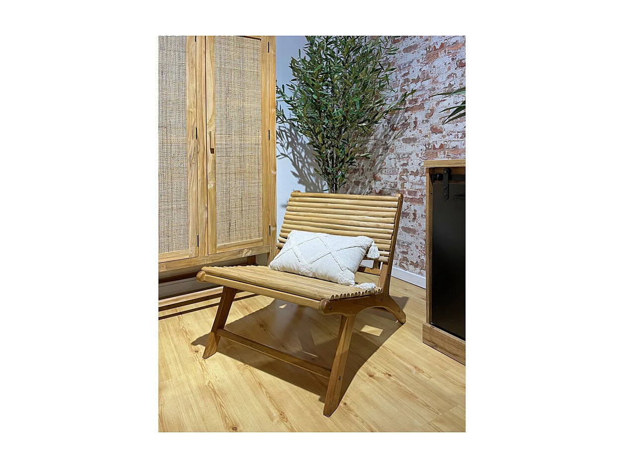 Fauteuil lounge en bois de teck et branches de bois flotté - MARIANO