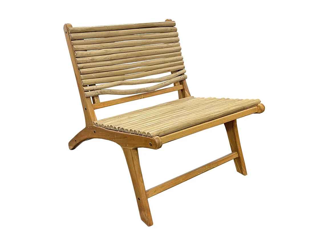 Fauteuil lounge en bois de teck et branches de bois flotté - MARIANO