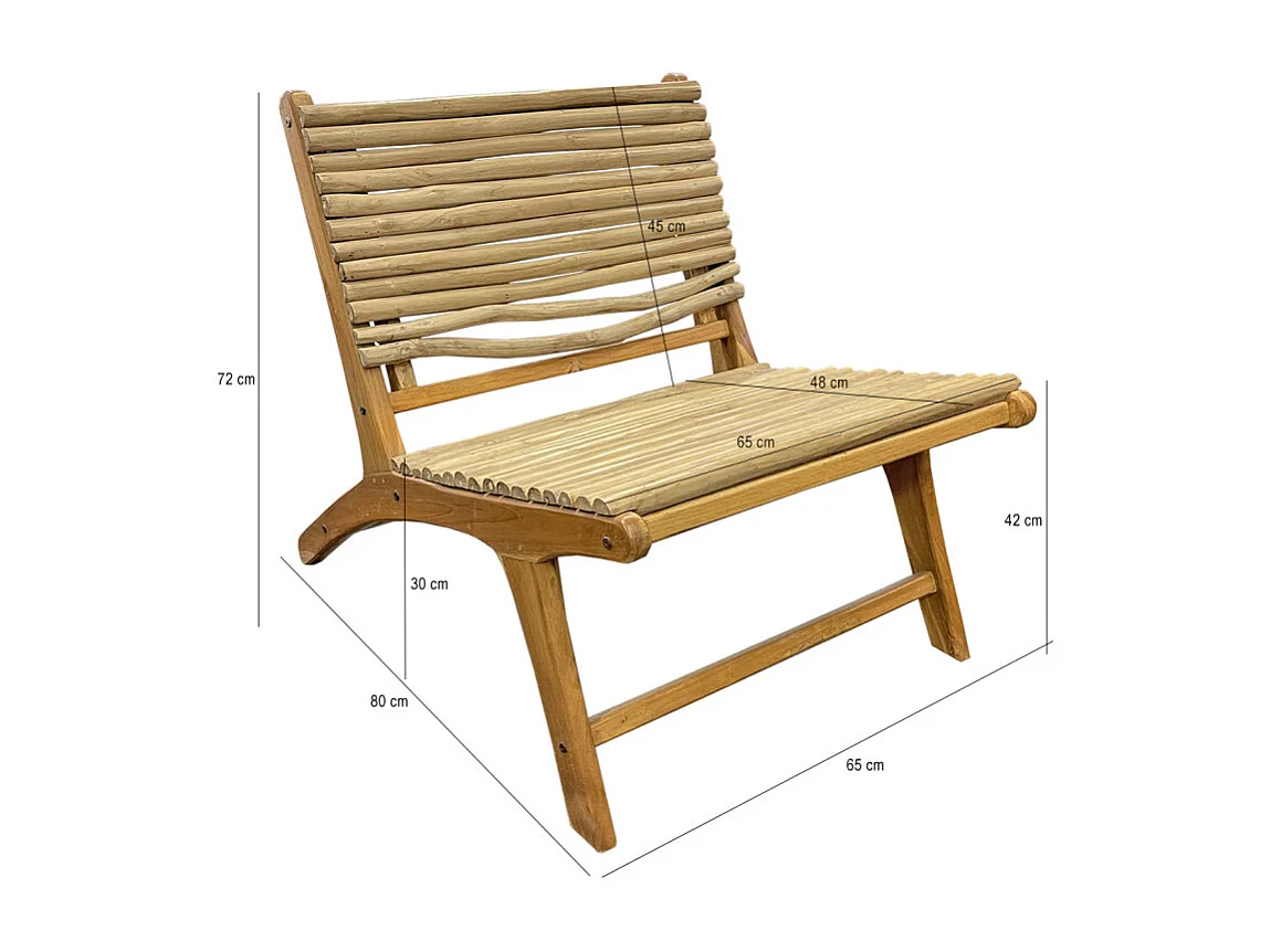 Fauteuil lounge en bois de teck et branches de bois flotté - MARIANO
