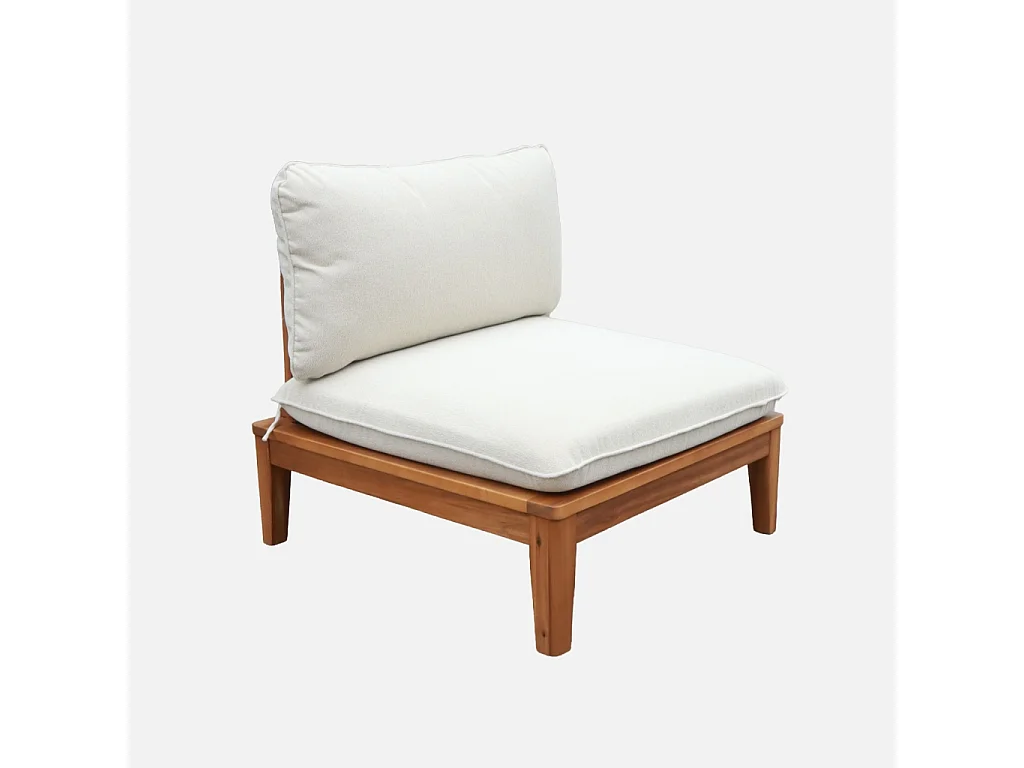 Divano modulare da giardino in legno di acacia e bouclé, 2 posti,