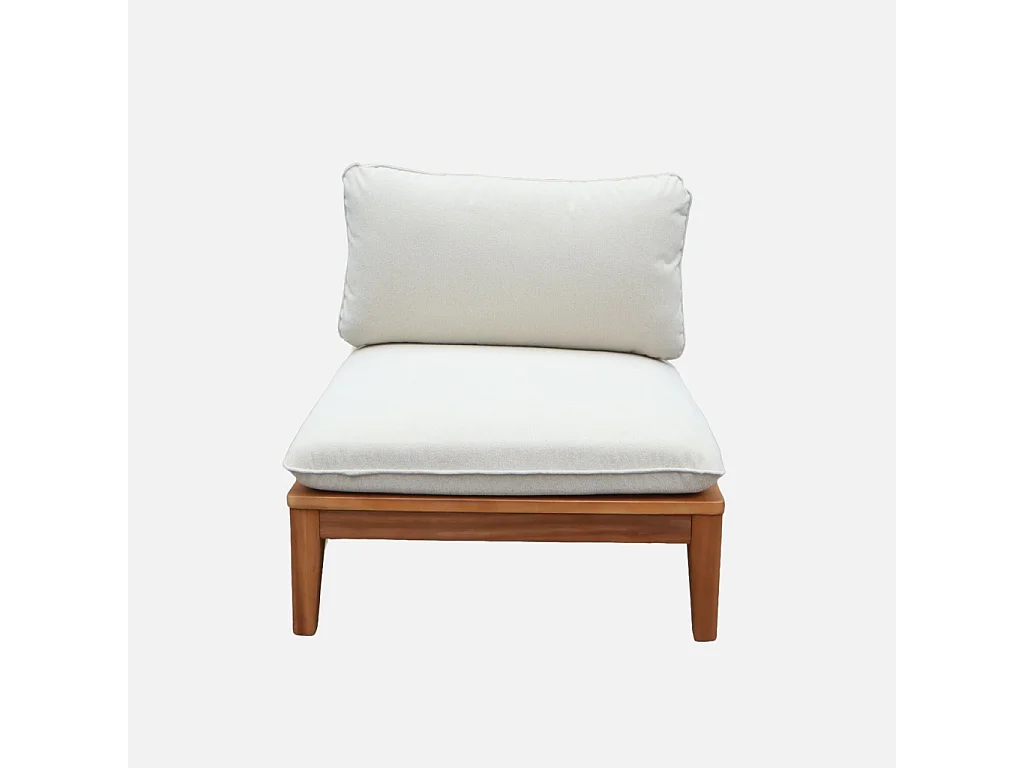 Divano modulare da giardino in legno di acacia e bouclé, 2 posti,