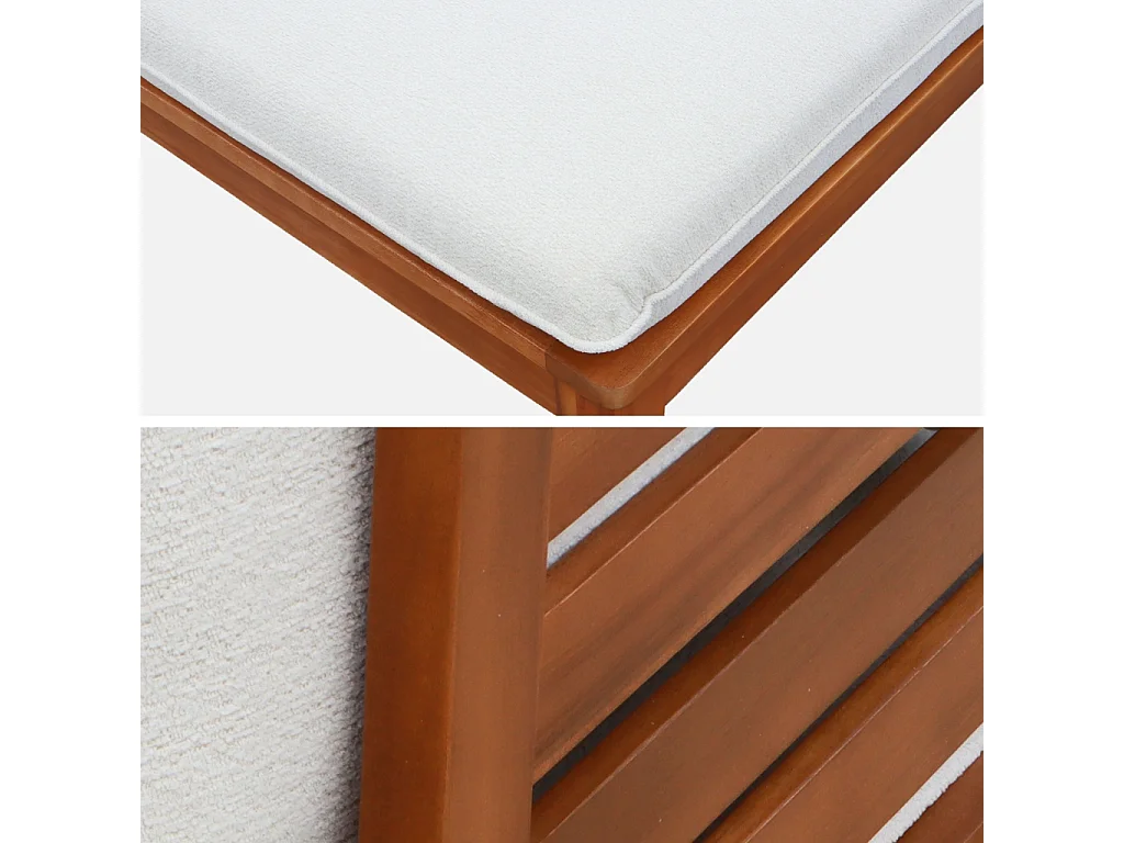 Divano modulare da giardino in legno di acacia e bouclé, 2 posti,