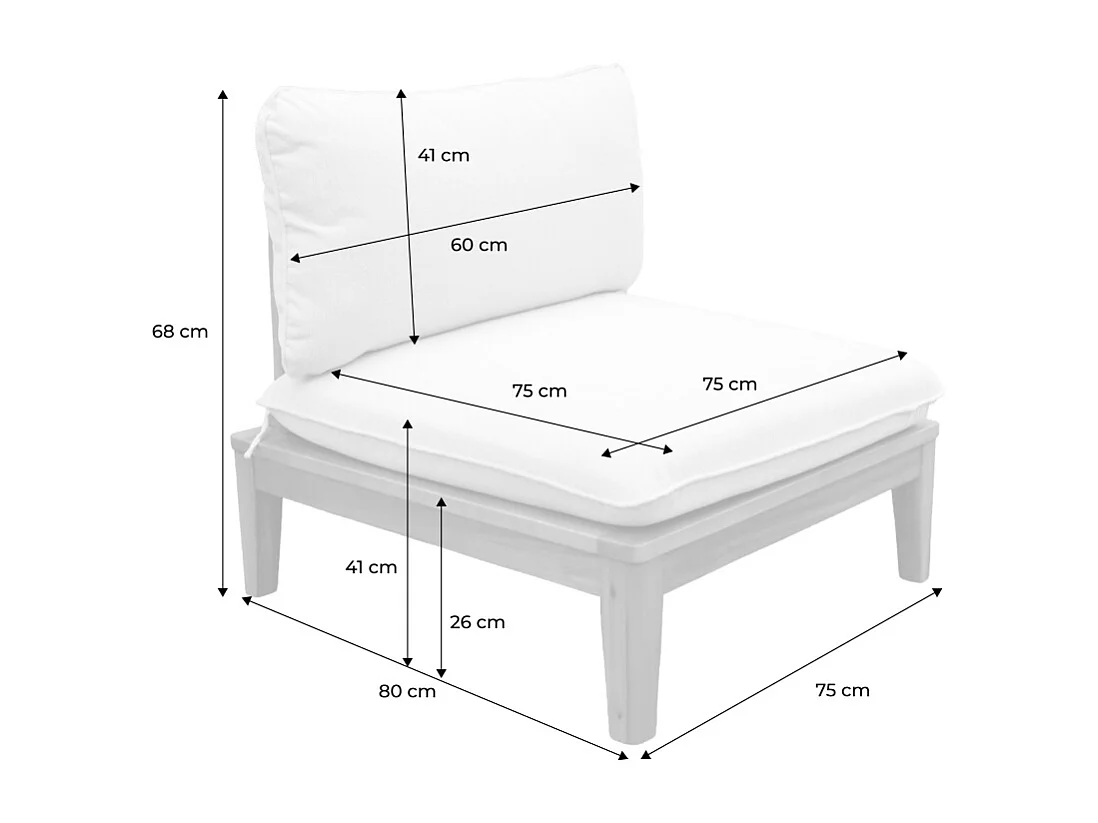 Divano modulare da giardino in legno di acacia e bouclé, 2 posti,