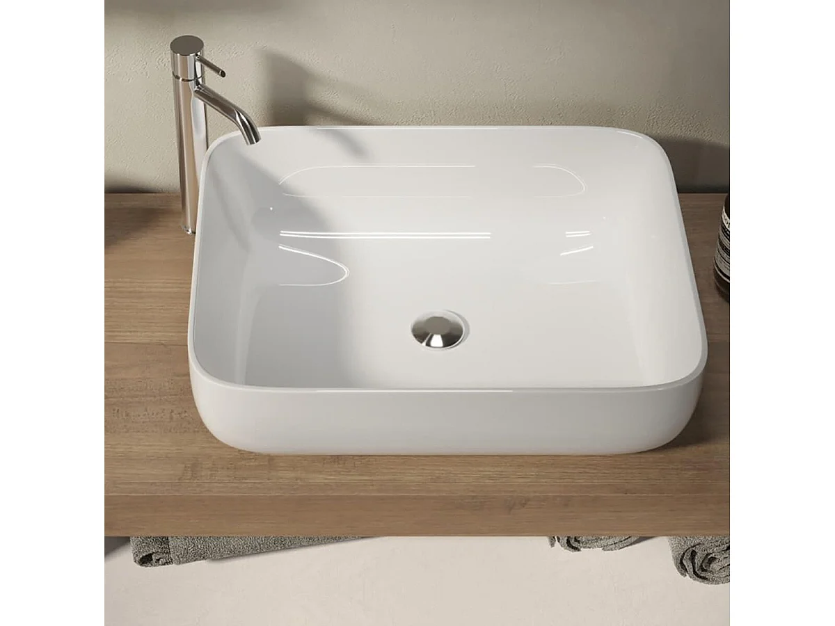 ARTURO - Meuble Vasque 92cm suspendu 1 tiroirs beige laqué et aspect bois finition Mercure