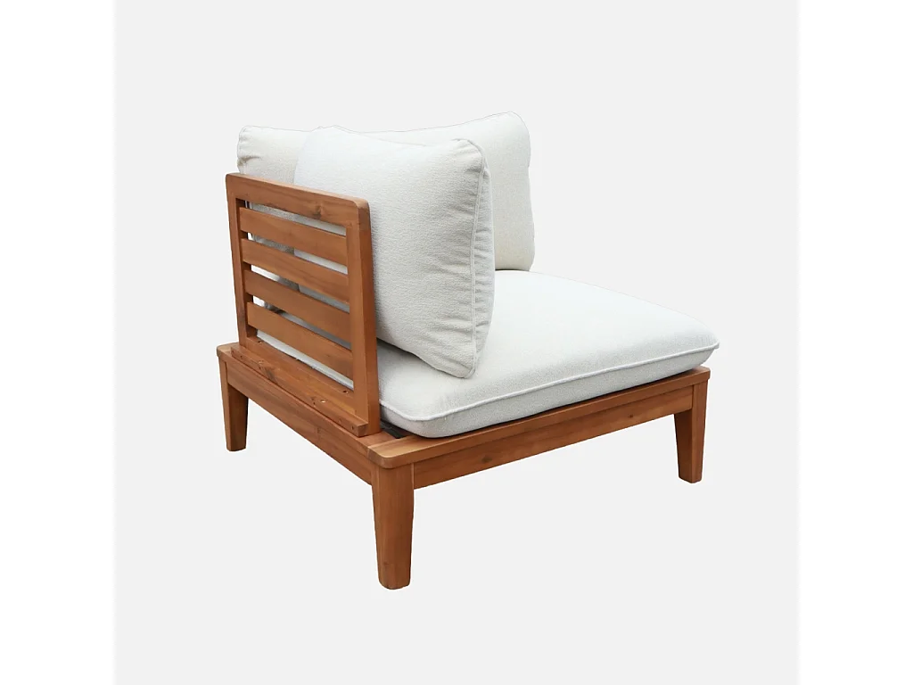 Divano modulare da giardino in legno di acacia e bouclé, 2 posti,