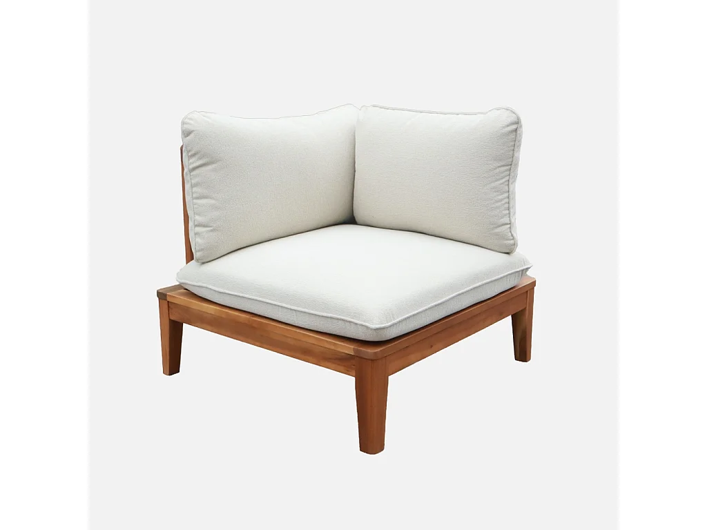 Divano modulare da giardino in legno di acacia e bouclé, 2 posti,