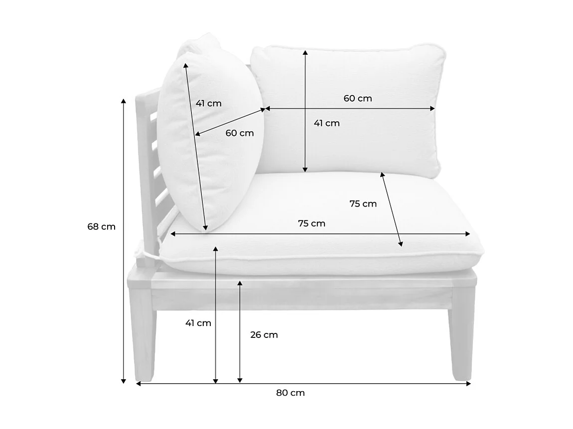 Divano modulare da giardino in legno di acacia e bouclé, 2 posti,