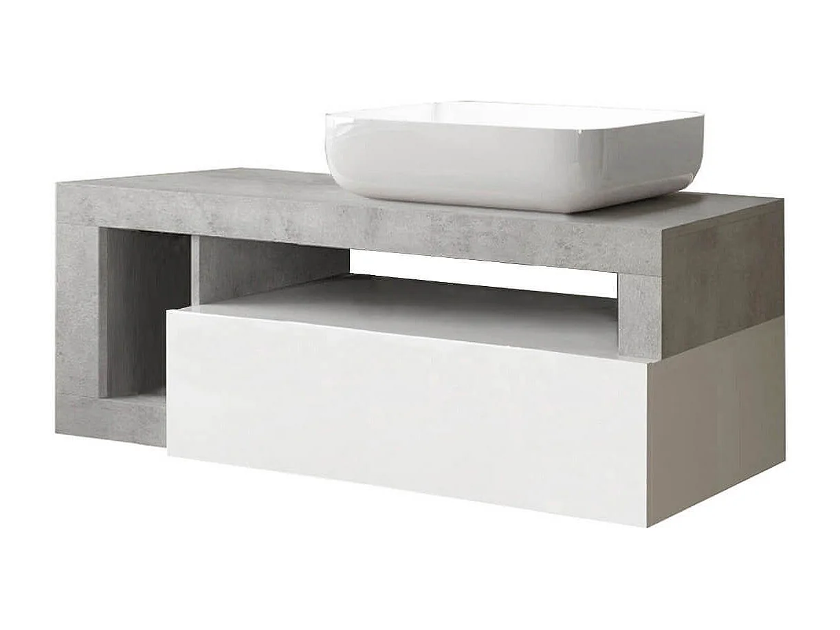 ARTURO - Meuble Vasque 110cm suspendu 1 tiroirs blanc laqué et aspect aspect béton