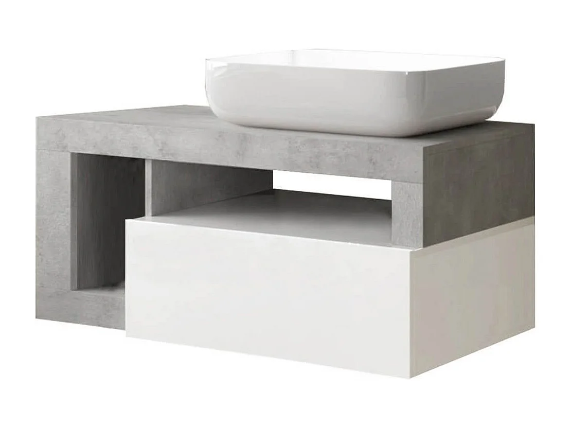 ARTURO - Meuble Vasque 92cm suspendu 1 tiroirs blanc laqué et aspect béton
