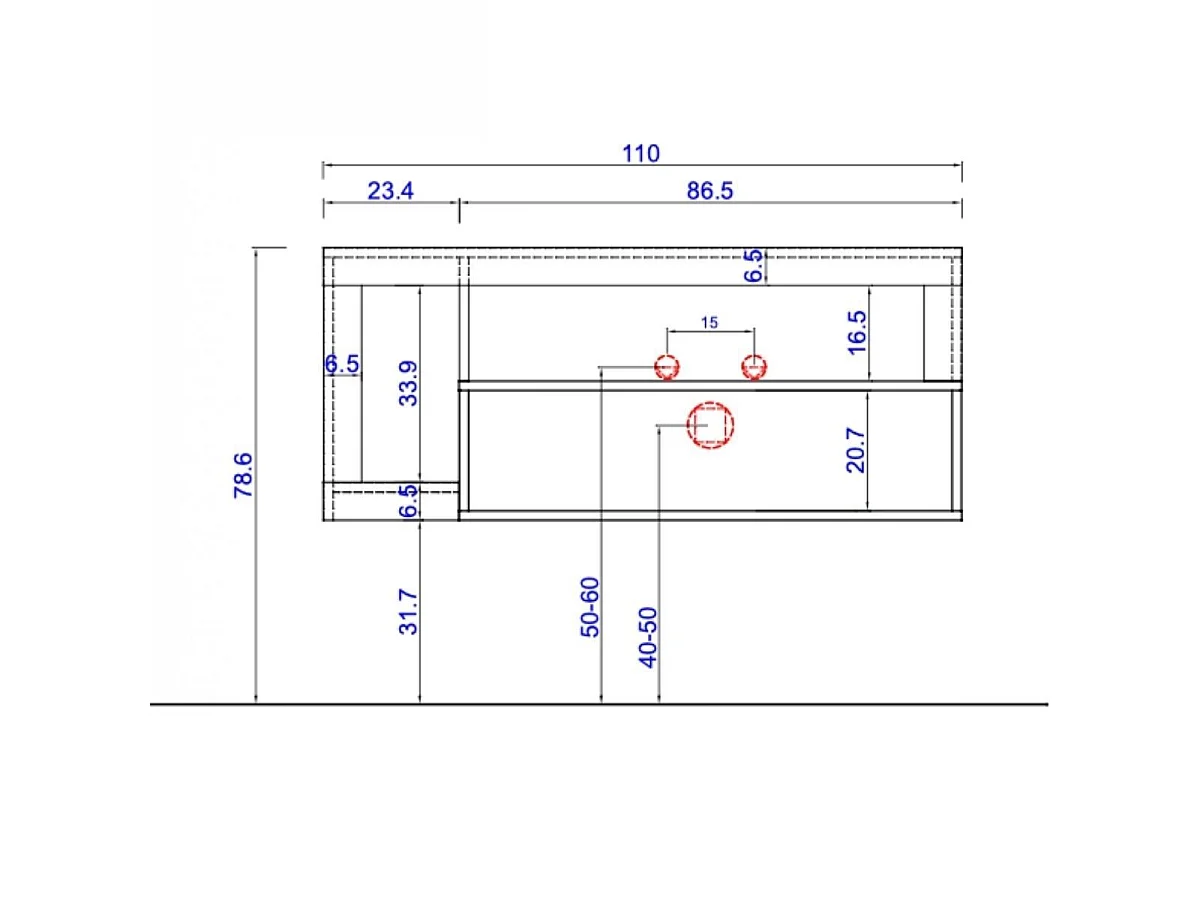 ARTURO - Meuble avec vasque 110cm suspendu 1 tiroir Cachemire et aspect bois Mercure