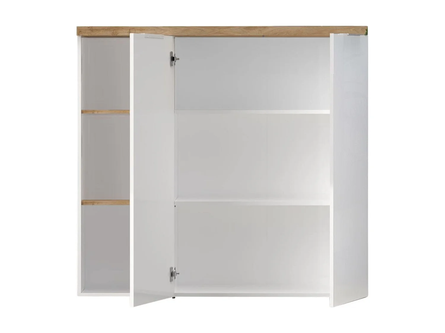 Rangement 2 portes avec niches blanc laqué brillant dessus aspect bois finition Cadiz - GENIUS