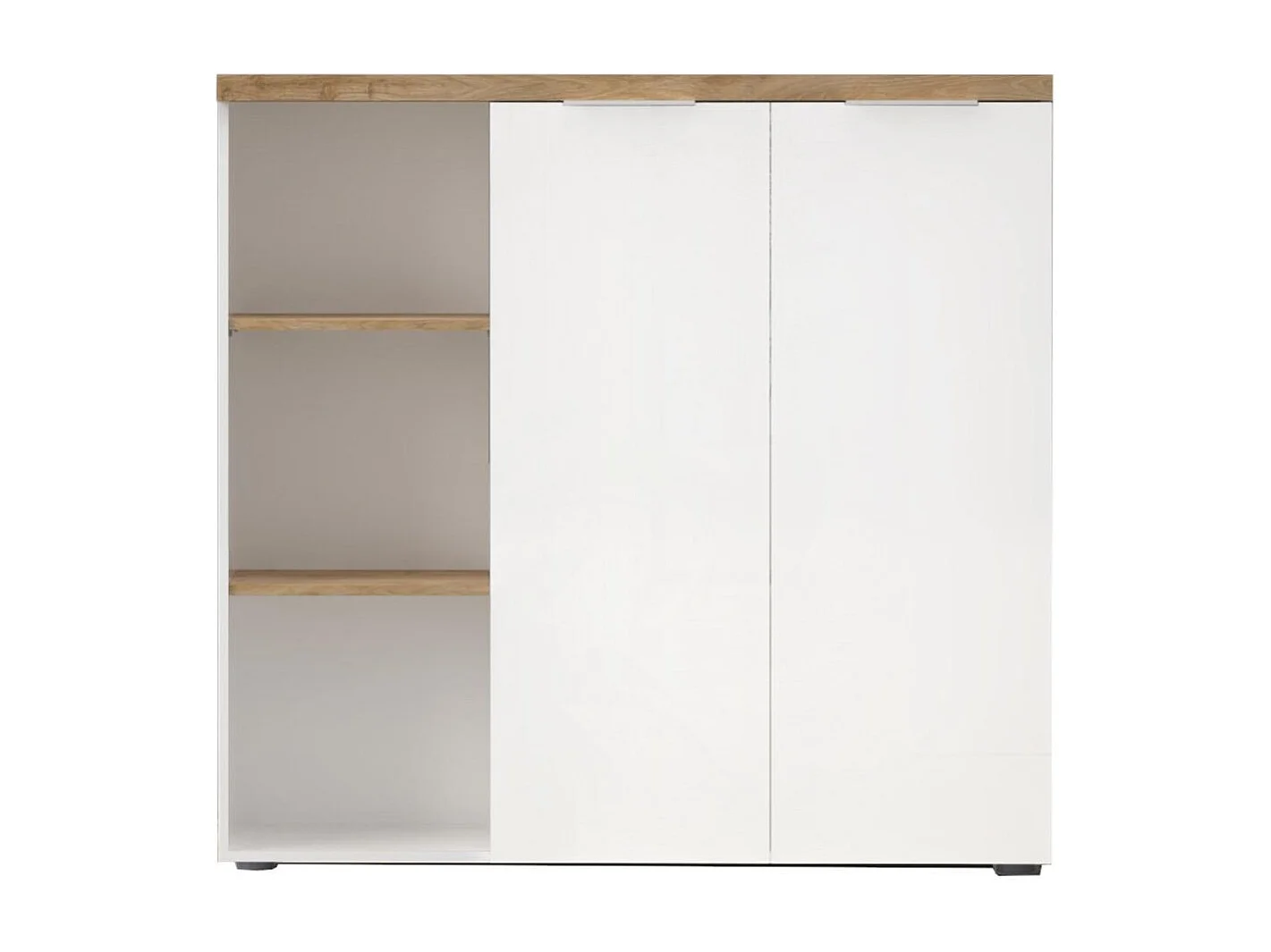Rangement 2 portes avec niches blanc laqué brillant dessus aspect bois finition Cadiz - GENIUS