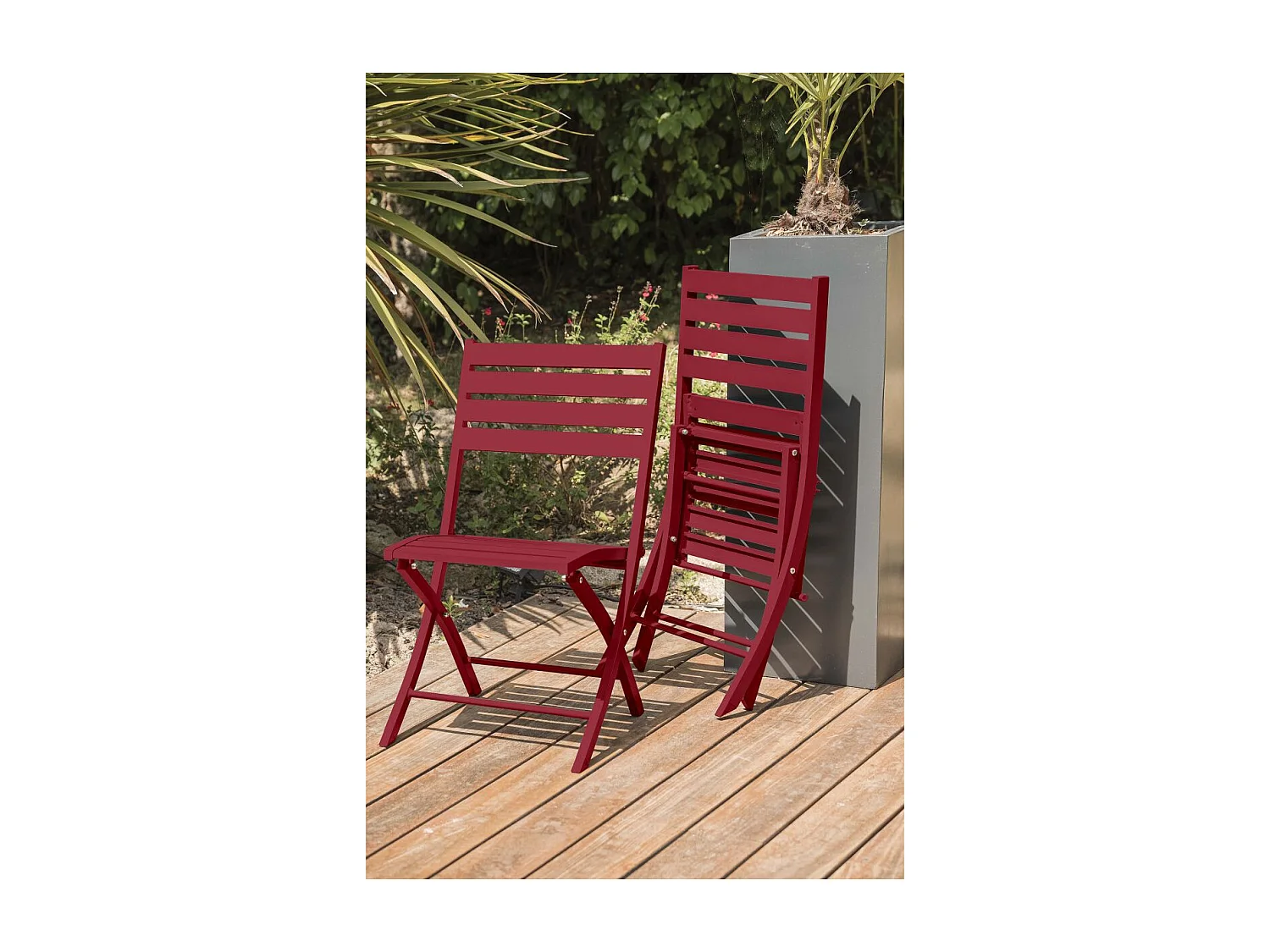 Lot de 2 Chaises de Jardin Pliantes "Marius" 82cm Rouge Carmin