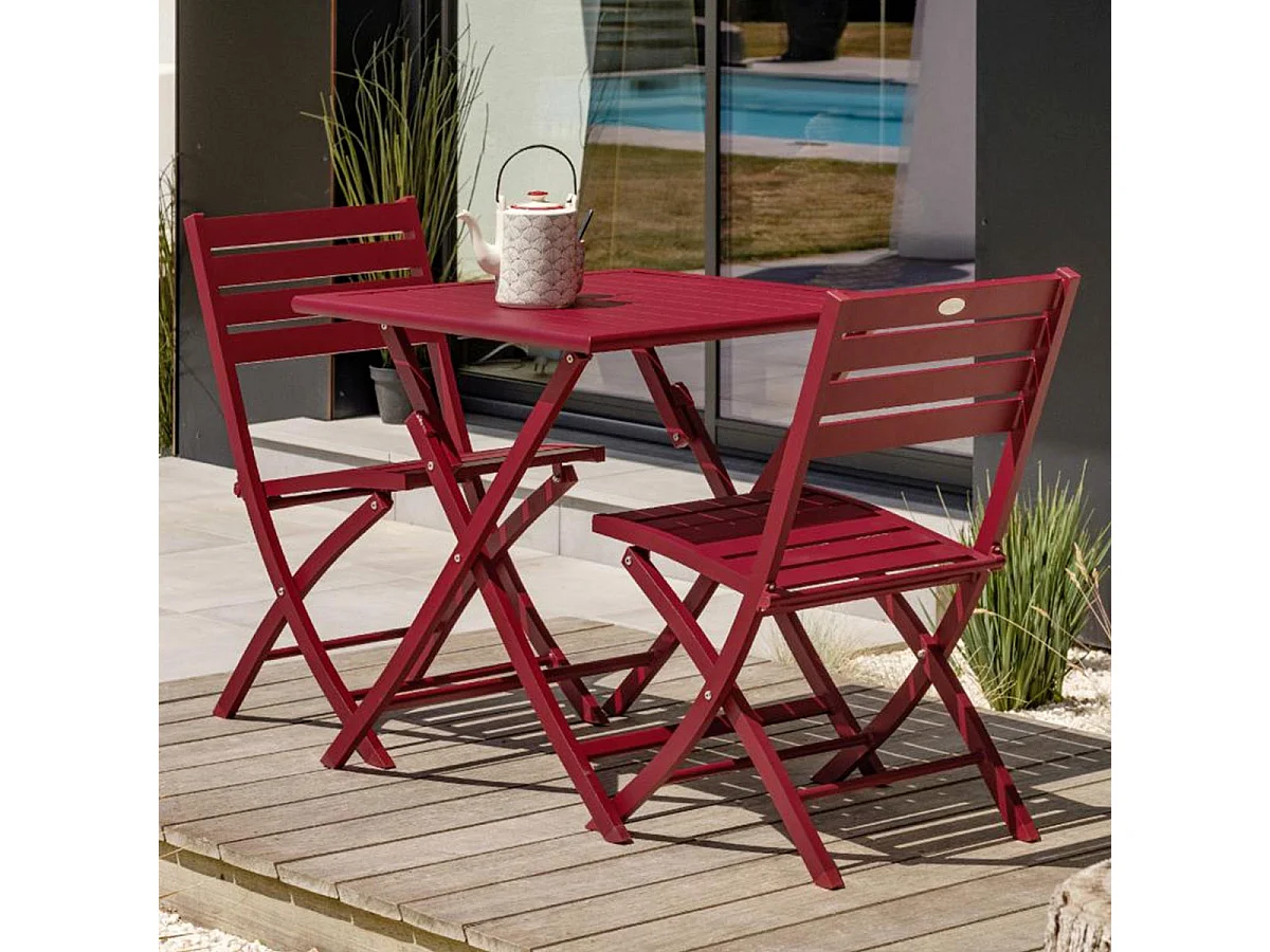 Lot de 2 Chaises de Jardin Pliantes "Marius" 82cm Rouge Carmin