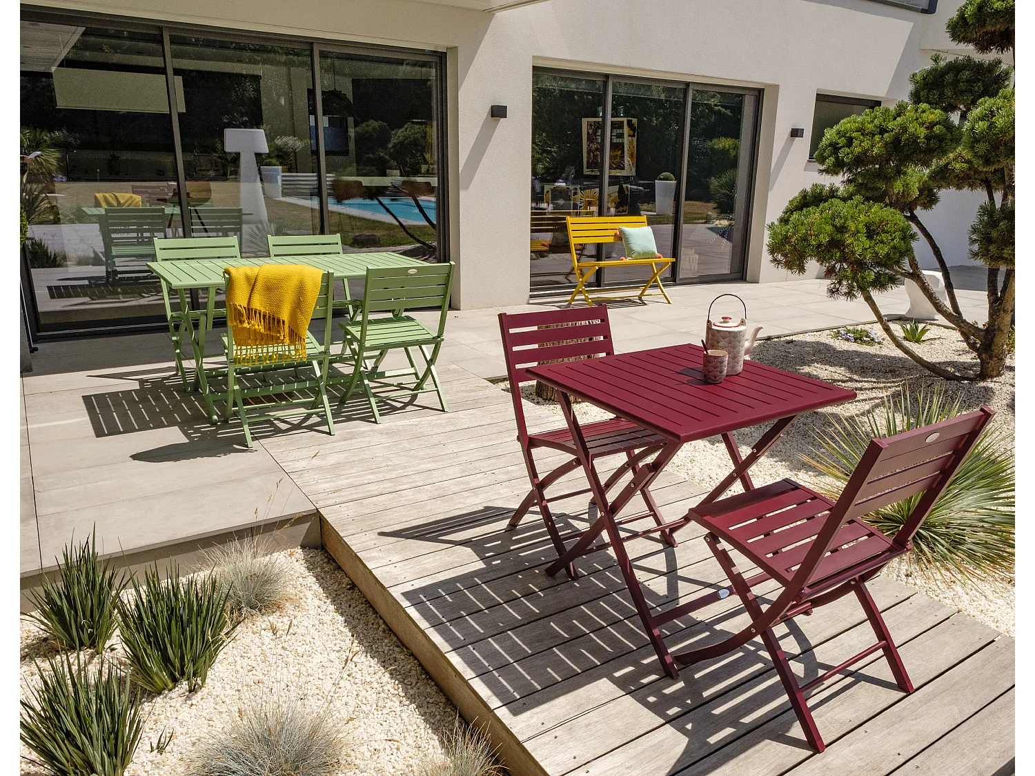 Lot de 2 Chaises de Jardin Pliantes "Marius" 82cm Rouge Carmin