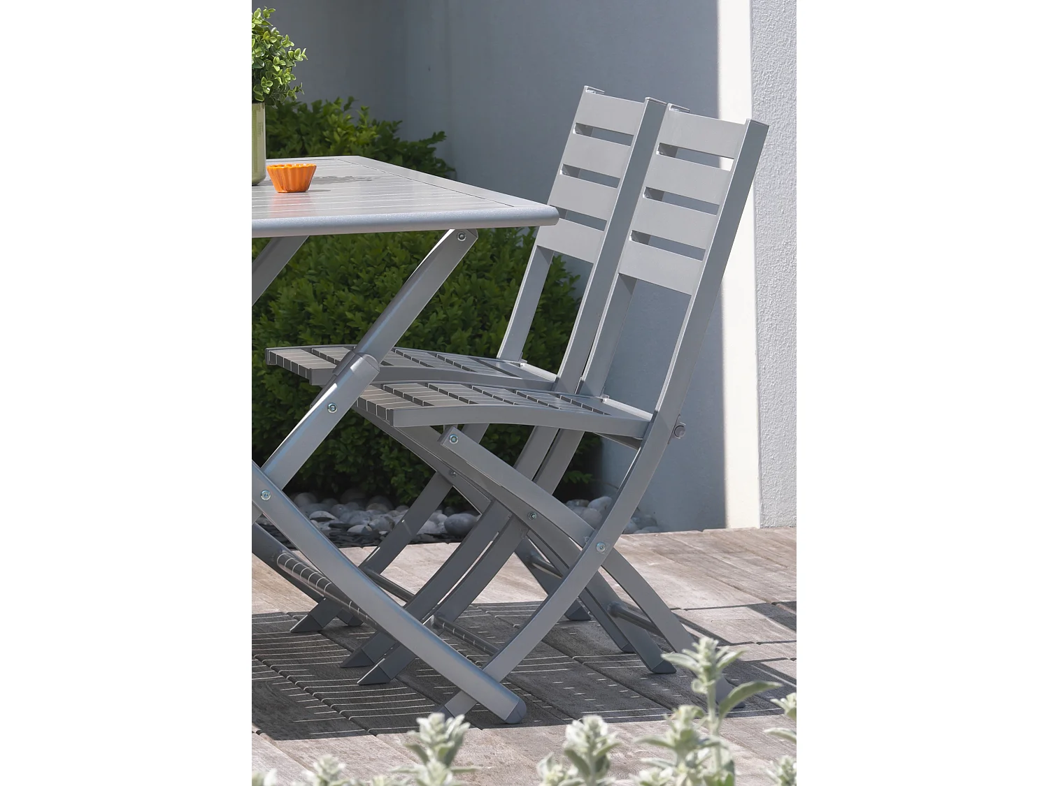 Lot de 2 Chaises de Jardin Pliantes "Marius" 82cm Gris