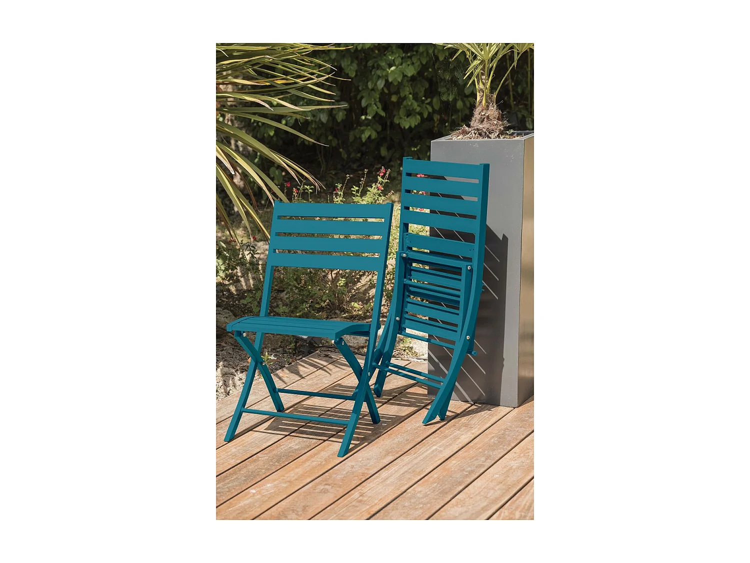 Lot de 2 Chaises de Jardin Pliantes "Marius" 82cm Bleu Canard