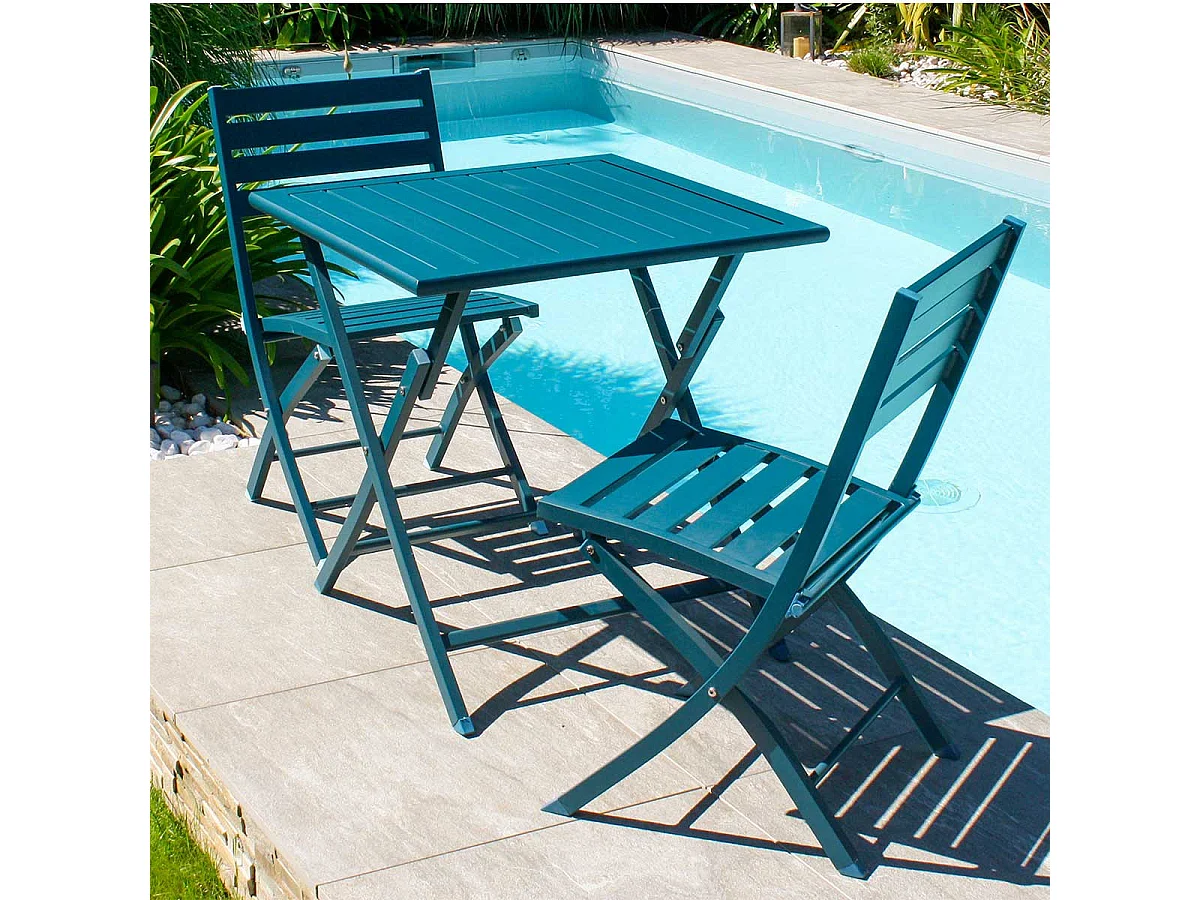 Lot de 2 Chaises de Jardin Pliantes "Marius" 82cm Bleu Canard
