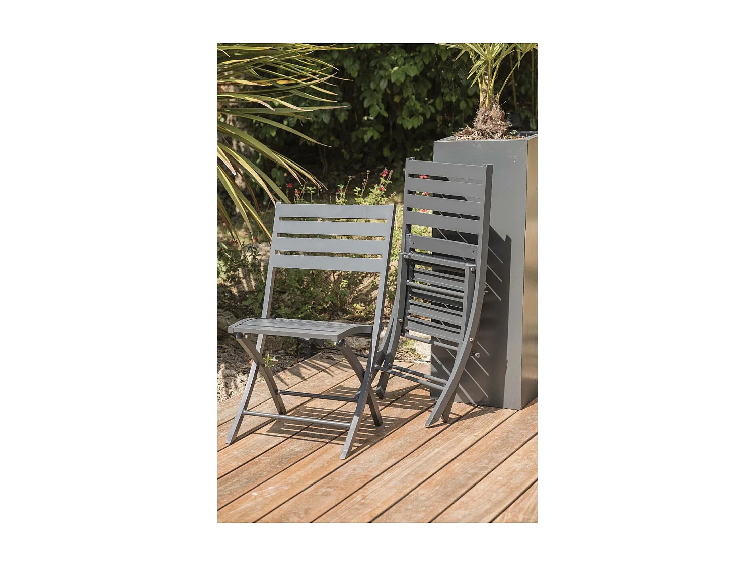 Lot de 2 Chaises de Jardin Pliantes "Marius" 82cm Gris Anthracite
