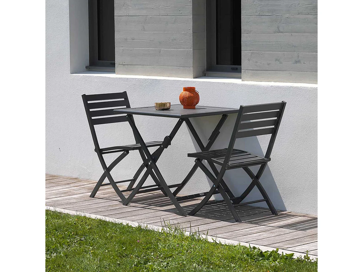 Lot de 2 Chaises de Jardin Pliantes "Marius" 82cm Gris Anthracite