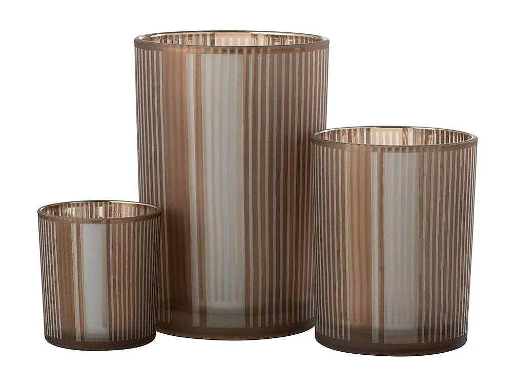 Photophore Déco en Verre Mat "Lignes" 18cm Marron