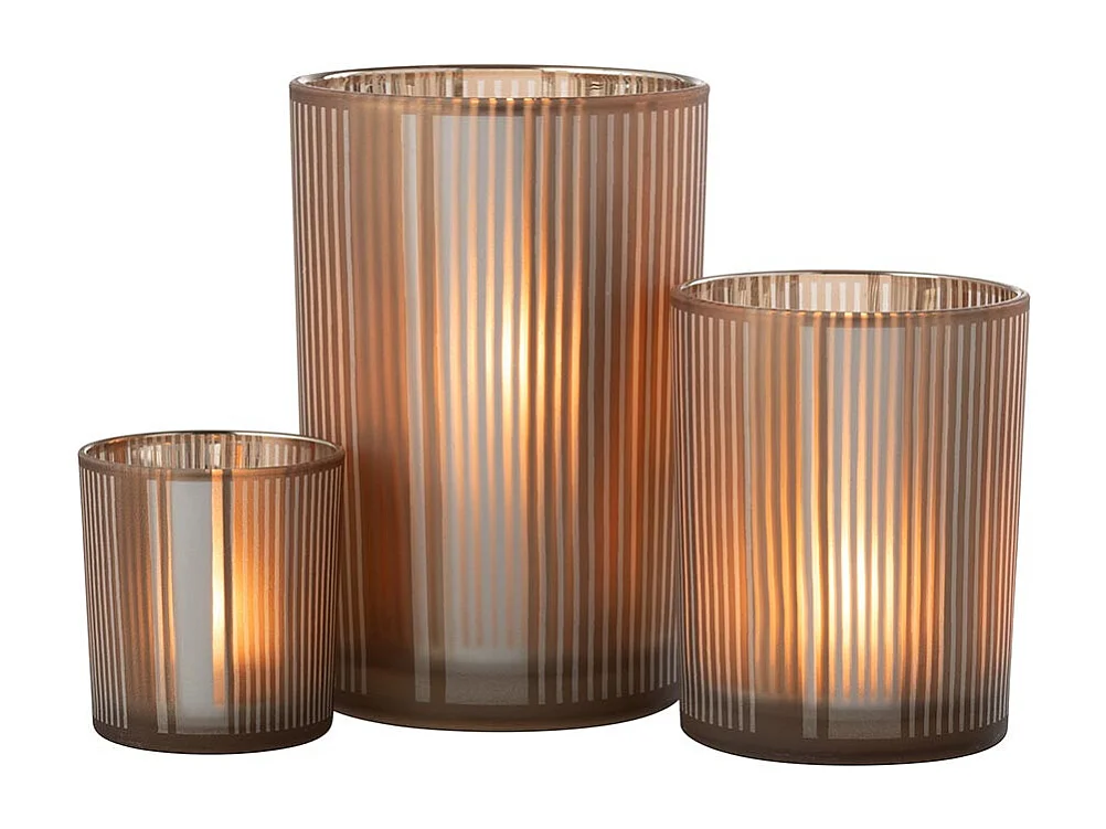 Photophore Déco en Verre Mat "Lignes" 18cm Marron