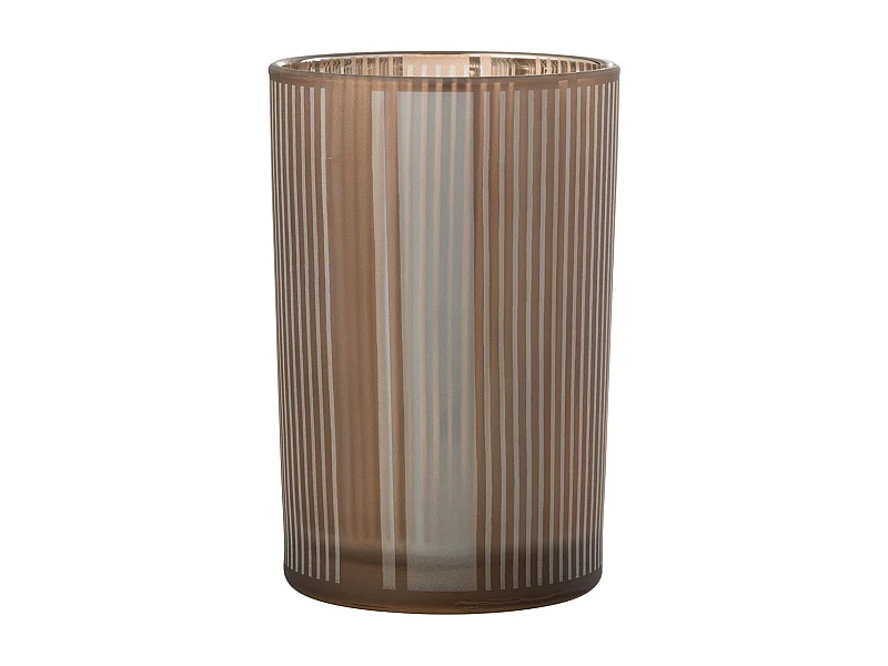 Photophore Déco en Verre Mat "Lignes" 18cm Marron