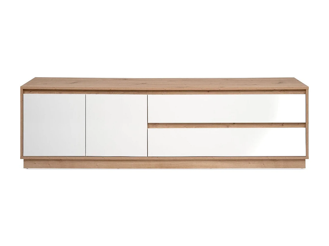 Meuble TV 2 portes 2 tiroirs effet Chêne et blanc brillant 172 cm - Nalen
