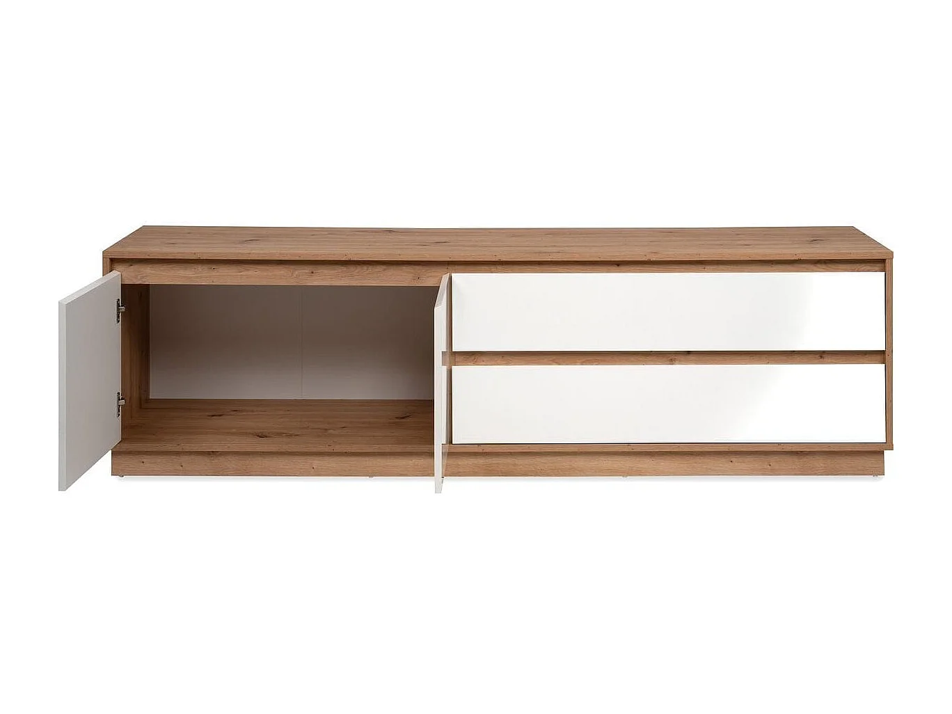 Meuble TV 2 portes 2 tiroirs effet Chêne et blanc brillant 172 cm - Nalen