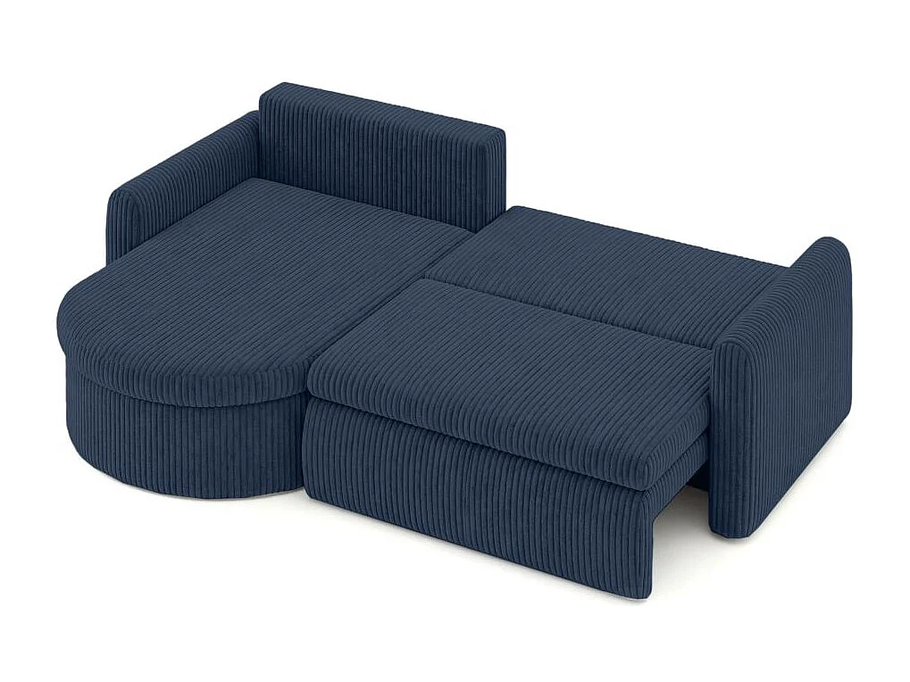 Canapé d'angle reversible convertible 4 places VERA en velours cotelé - Bleu foncé