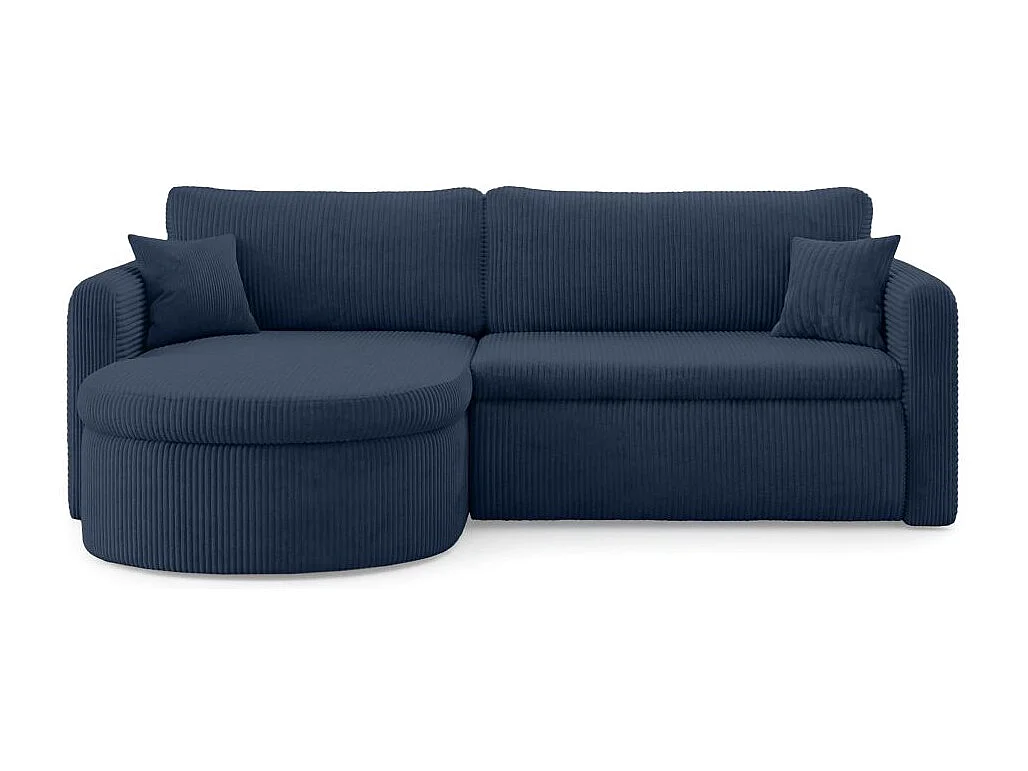 Canapé d'angle reversible convertible 4 places VERA en velours cotelé - Bleu foncé
