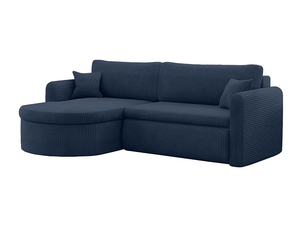 Canapé d'angle reversible convertible 4 places VERA en velours cotelé - Bleu foncé