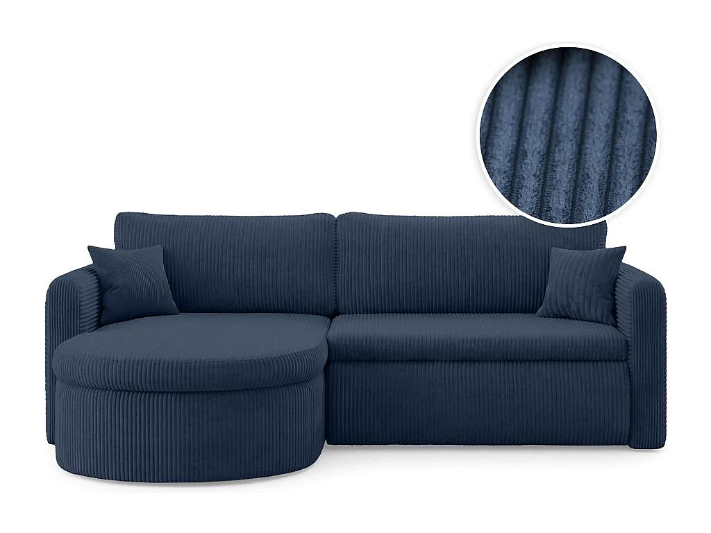 Canapé d'angle reversible convertible 4 places VERA en velours cotelé - Bleu foncé