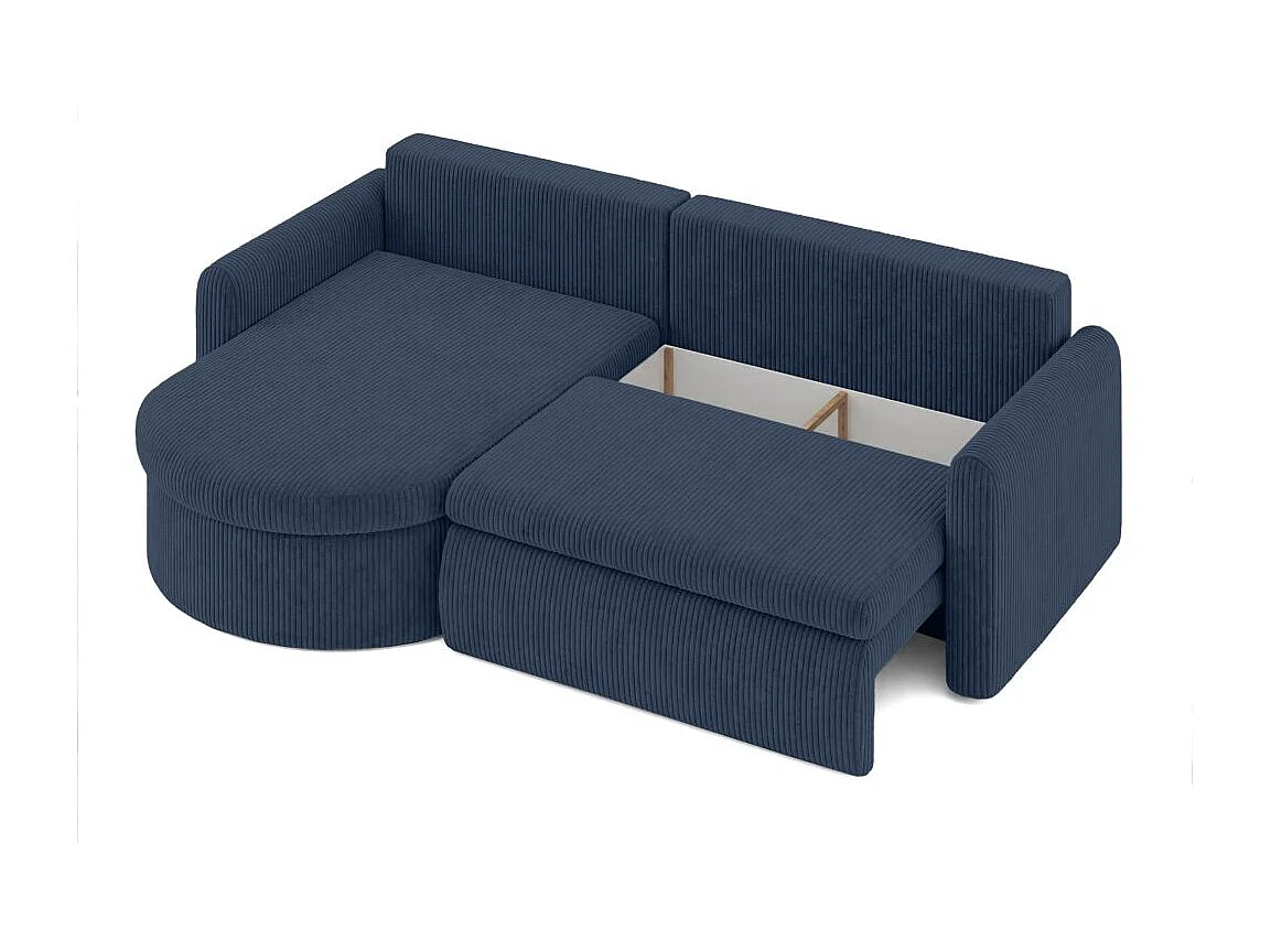 Canapé d'angle reversible convertible 4 places VERA en velours cotelé - Bleu foncé