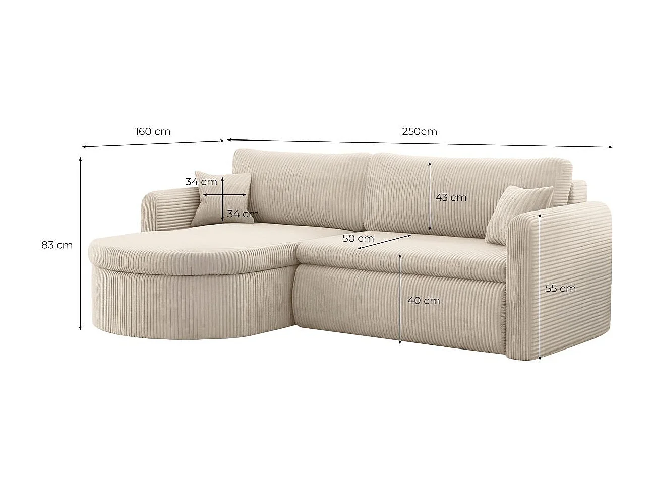Canapé d'angle reversible convertible 4 places VERA en velours cotelé - Bleu foncé