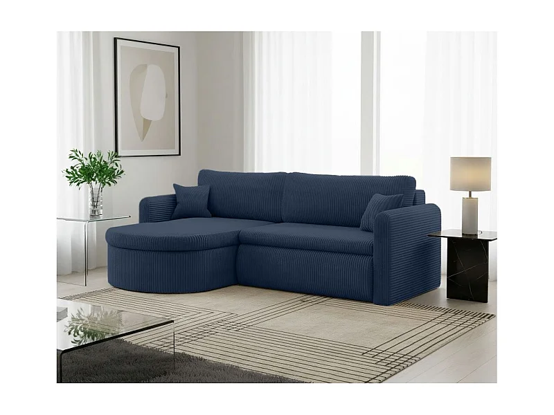 Canapé d'angle reversible convertible 4 places VERA en velours cotelé - Bleu foncé