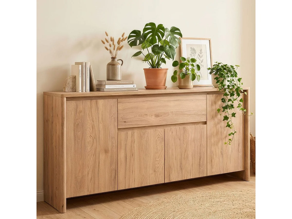 Buffet 4 porte 1 tiroir effet boi 163 cm - Lui