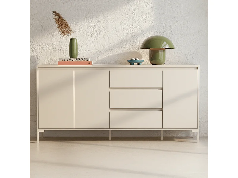 Buffet 3 porte 3 tiroir beige 170 cm - Ronda