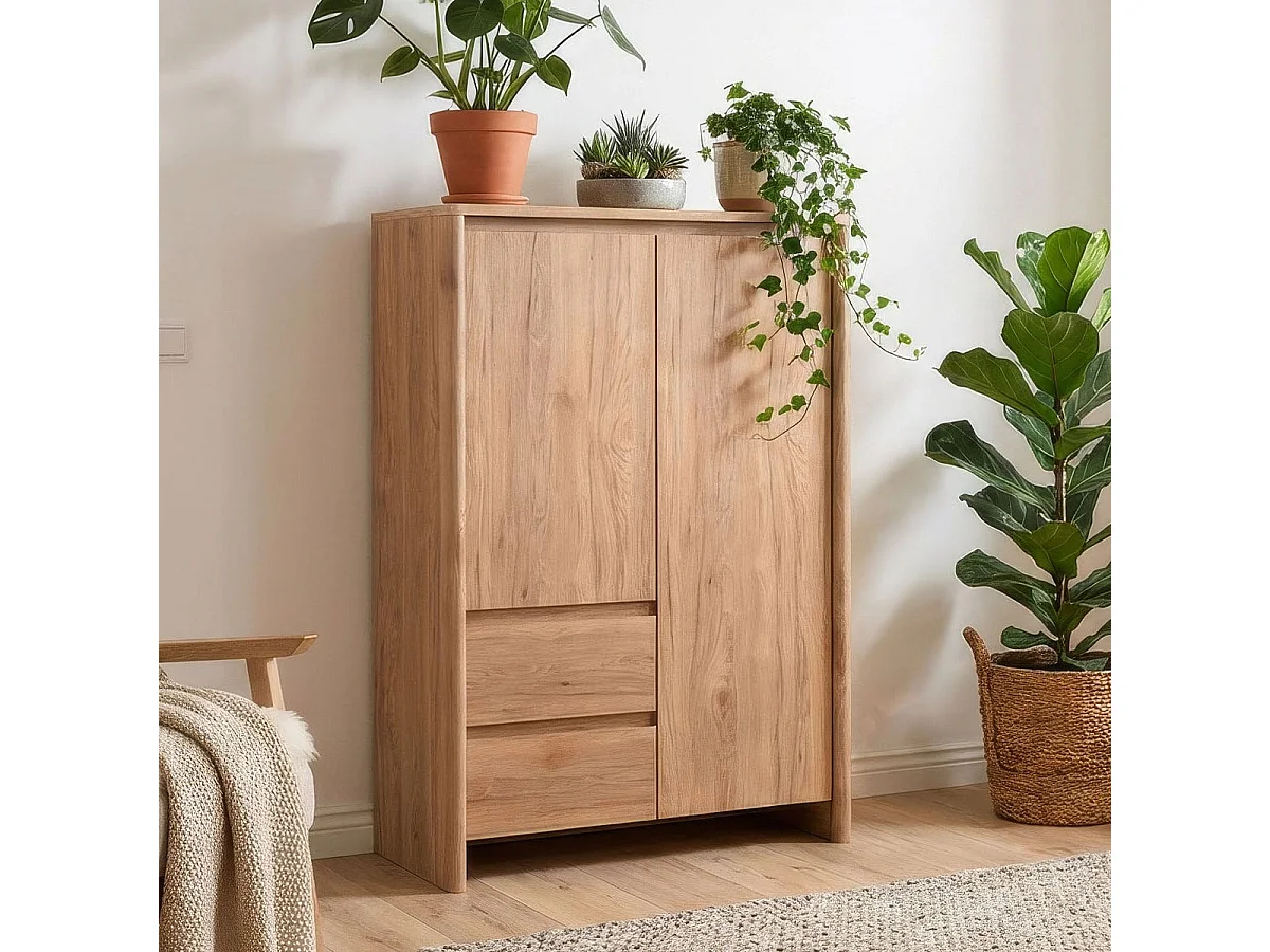 Buffet 2 portes 2 tiroirs effet bois 86 cm - Luis